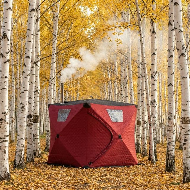 Tent sauna in birch forest