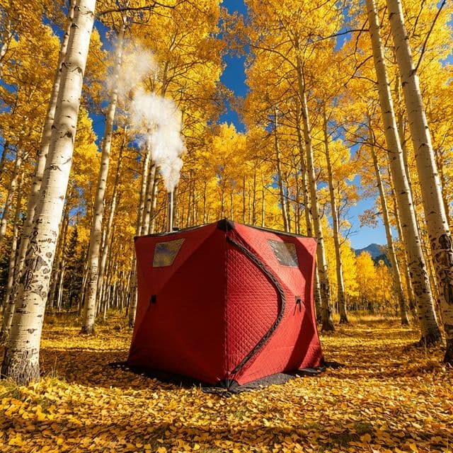 Tent sauna among Colorado aspens
