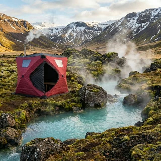 Tent sauna in hot spring valley