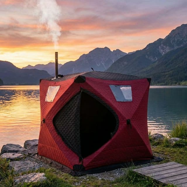 Tent sauna by the lake