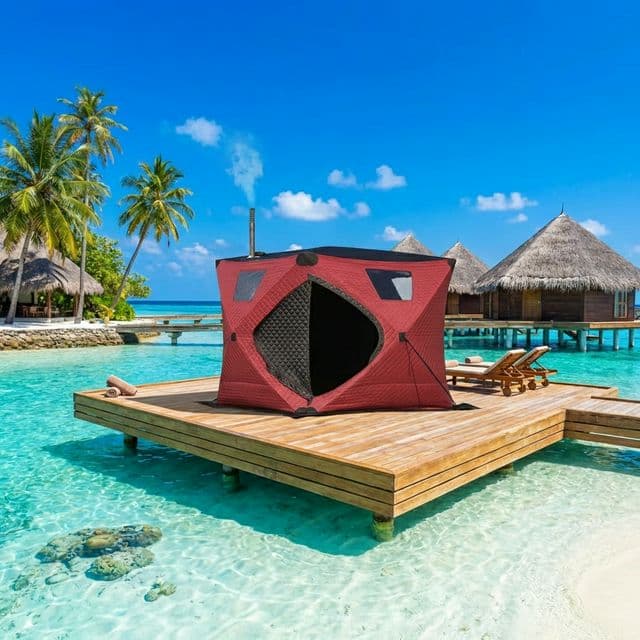 Tent sauna in Maldives overwater setting