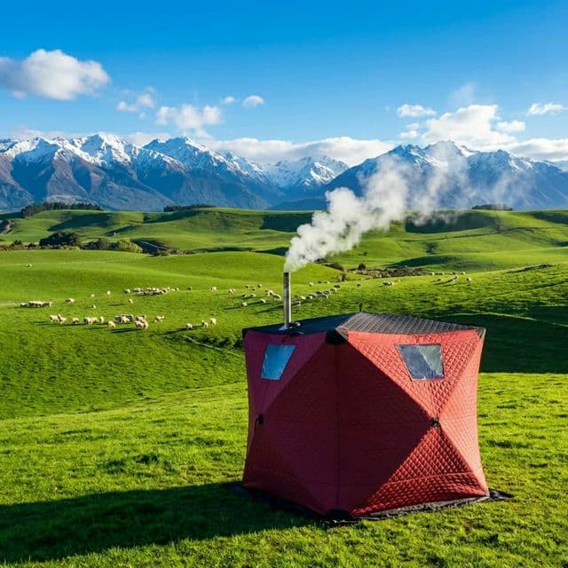 Tent sauna in New Zealand hills