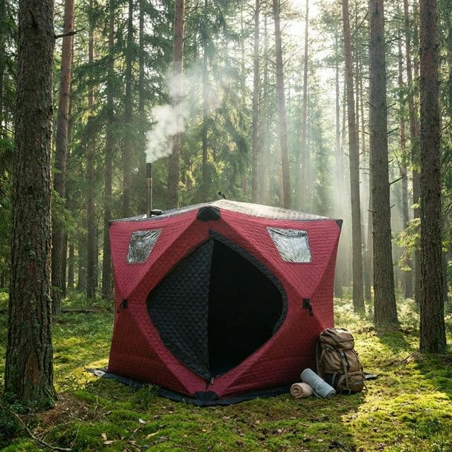 Tent sauna in pine forest