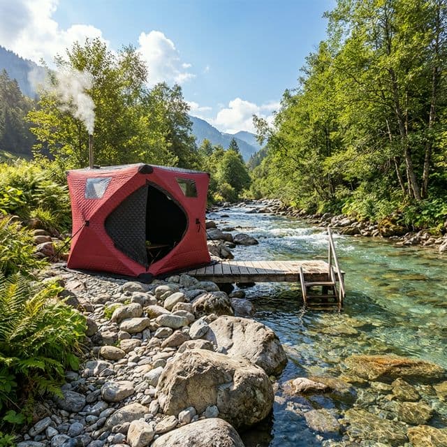 Tent sauna by riverside