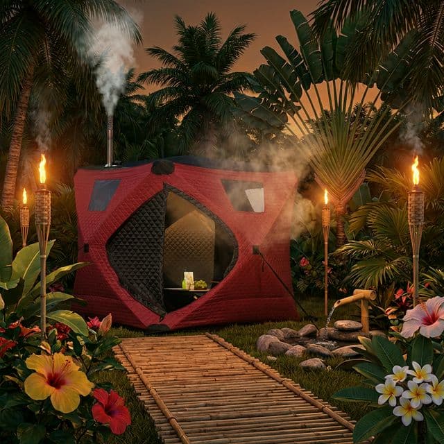 Tent sauna in tropical garden