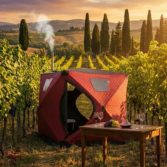 Tent sauna in Tuscany vineyard