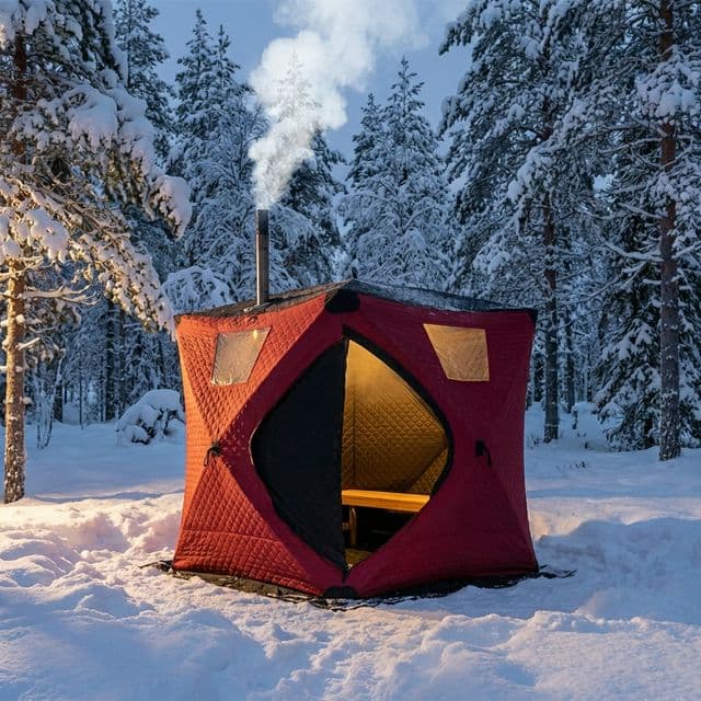 Tent sauna in winter snow setting